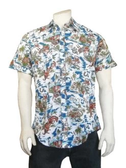 Rockmount 1658 Mens Western Hawaiian Print Short Sleeve Shirt Blue