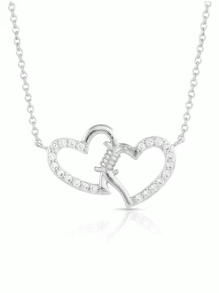 Montana Silversmiths NC5371 Womens Victory In Love Crystal Barbed Wire Necklace Silver