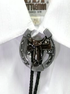 Fashionwest 2410 Saddle & Horseshoe Western Bolo Tie Silver