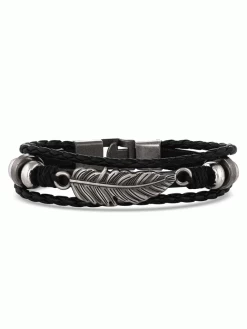Montana Silversmiths BC5040 Braided Wrap Feather Bracelet Silver