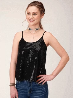 Roper 03-052-0565-0145 Womens Sleeveless Sequin Camisole Black