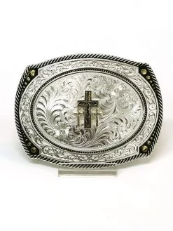 Montana Silversmiths 31210-855 Triple Cross Figure Two Tone Roped Cameo Buckle Silver