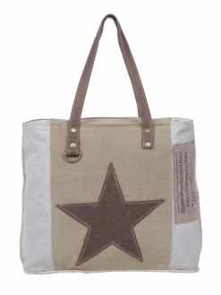 Myra Bag S-5250 Womens Edgy Star Tote Bag Brown