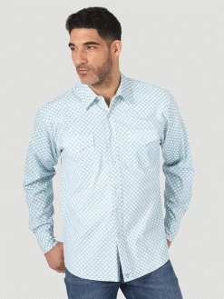 Front Page 15 Wrangler 10MJC354B Mens 20X Competition Advanced Comfort Shirt White/Teal