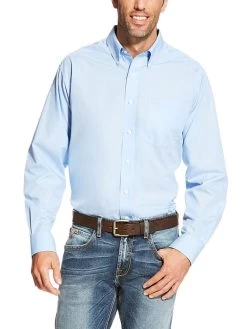 Front Page 8 Ariat 10020329 Mens Wrinkle Free Solid Shirt Light Blue