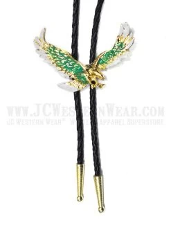 Western Express BT-33 Soaring Eagle Bolo Tie With Turquoise Enamel