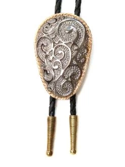 Western Express BT-8912 Silver Scrolled And Gold Trim Bolo Tie