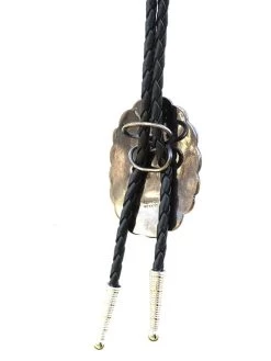 Western Express BT-205 Floral Engraving On Scalloped Oval German Bolo Tie Silver -Western Cowboy Equipment Bolo Tie BT205 3