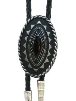 Western Express BT-4907 Silver Plated Oval Bolo Tie Black