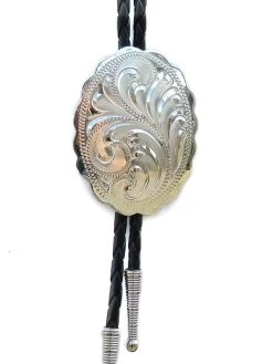 Western Express BT-528 Engraved Scalloped Oval Bolo Tie Silver