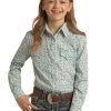 Panhandle C6S1942 Kids Mini Cactus Print Snap Shirt Turquoise -Western Cowboy Equipment C6S1942