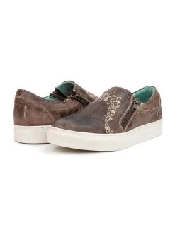 Corral E1551 Ladies Floral Embroidery Zipper Sneaker Brown