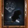 Eagle And Wolf Oil Painting On Velvet 19x23 -Western Cowboy Equipment Eagle Painting 01