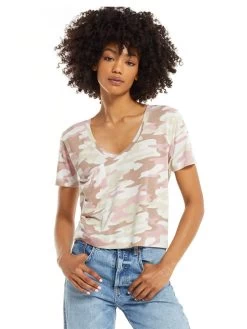 Z Supply ZT201408-MAU Womens Camo Classic Skimmer Short Sleeve Tee Camo Mauve