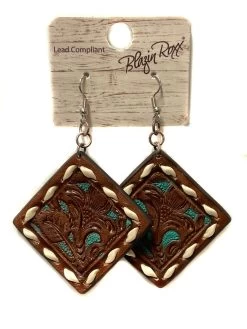 Blazin Roxx 30969 Womens Laced Edge Leather Earrings Brown