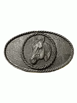 Colorado Silver Star 5527-P Horsehead Oval Belt Buckle Pewter