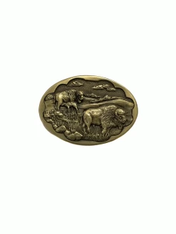 Colorado Silver Star 5917-B Buffalo Scene Oval Belt Buckle Brass