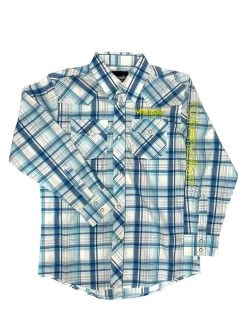 Wrangler 112324694 Boys Logo Long Sleeve Western Shirt Blue
