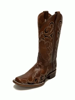 Circle G L5557 Ladies Embroidery Square Toe Boot Brown