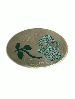 Colorado Silver Star 507-R-GT Silver Oval Rose Belt Buckle Green And Turquoise
