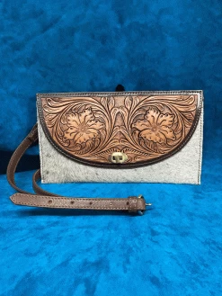 Western Fashion SVK-961 Oil Calf Hand Tooled Hair On Handbag Tan