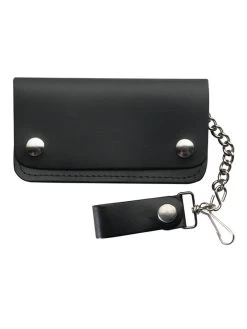 Black Leather Trucker Bi-Fold Plain Wallet LW-8
