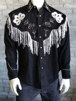Rockmount 6723 Mens Vintage Fringe Embroidered Western Shirt Black
