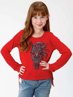 Roper 6079RE Girls Jersey Knit Long Sleeve Tee Red
