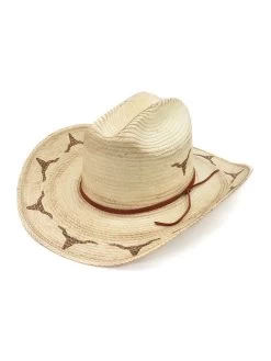 SunBody HGKC-LHB3 Kids Distressed Longhorn Cattleman Straw Hat Natural