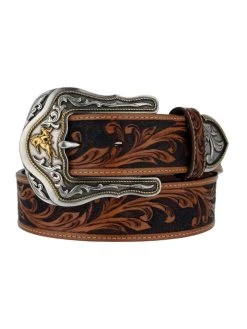 Tony Lama C41514 Westerly Ride Leather Tooled Belt Brown And Black