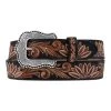 Tony Lama C51263 Womens Daisy Delheart Floral Tooled Belt Black And Tan -Western Cowboy Equipment Tony Lama Belt C51263 1