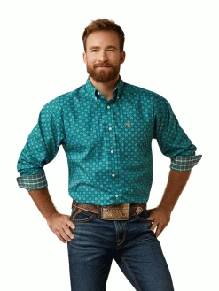 Ariat 10045071 Mens Wrinkle Free Fuller Classic Fit Long Sleeve Shirt Green