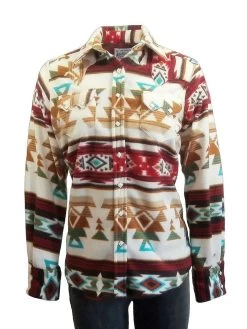 Rockmount 7100-TAN RED Womens Native Pattern Fleece Western Shirt In Tan And Red