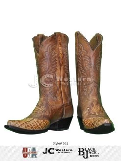 Black Jack 562-53 Mens Alligator Burnished Tan Cognac Boots - D