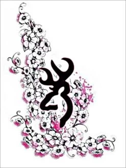 Browning Logo Official Buckmark Flower Pink Black Decal Sticker