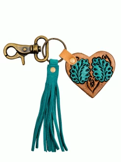 Myra Bag S-6911 Womens Tungsten Hand Tooled Leather Keyfob Turquoise
