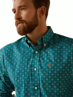 Ariat 10045071 Mens Wrinkle Free Fuller Classic Fit Long Sleeve Shirt Green -Western Cowboy Equipment gyupccva