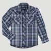 Wrangler 112317065 Kids Fashion Western Snap Plaid Shirt Sodalite Blue -Western Cowboy Equipment hakxsg95