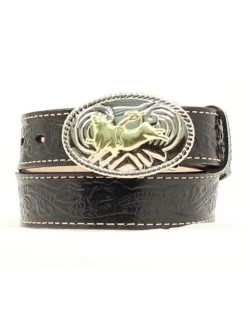 Nocona N4410401 Kids Western Belt With Bullrider Buckle Black