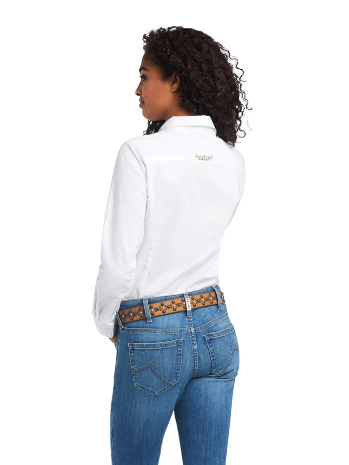 Ariat 10039457 Womens Leopard Logo Team Kirby Stretch Shirt White 4 Ariat 10039457 Womens Leopard Logo Team Kirby Stretch Shirt White - Image 2