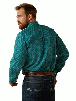 Ariat 10045071 Mens Wrinkle Free Fuller Classic Fit Long Sleeve Shirt Green -Western Cowboy Equipment rgmlyfh3