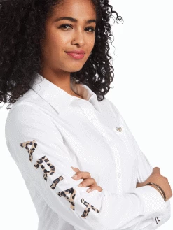 Ariat 10039457 Womens Leopard Logo Team Kirby Stretch Shirt White 8 Ariat 10039457 Womens Leopard Logo Team Kirby Stretch Shirt White -Western Cowboy Equipment rlw7ubb6