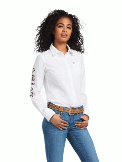 Ariat 10039457 Womens Leopard Logo Team Kirby Stretch Shirt White