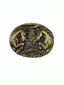 Colorado Silver Star 5938-B Two Horses Oval Belt Buckle Brass