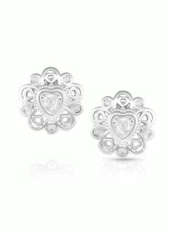 Montana Silversmiths Montana Silversmith ER5357 Womens Hidden Hearts Crystal Post Earrings Silver